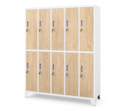 Zárható fém öltözőszekrény 10 rekesszel BARTEK, 1360 x 1720 x 450 mm, Eco Design: fehér/dub sonoma