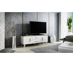 LOTTA 140 (2D2S) TV-állvány, fehér / sonoma tölgy