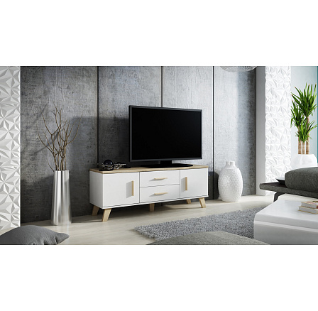 LOTTA 140 (2D2S) TV-állvány, fehér / sonoma tölgy LOTTA 140 (2D2S) TV-állvány, fehér / sonoma tölgy