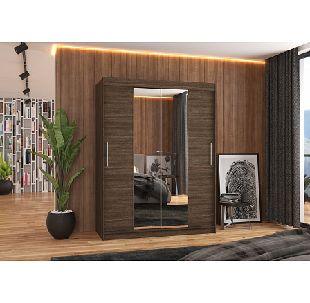 Tolóajtós és tükrös ruhásszekrény INESS 150 Choco+Choco