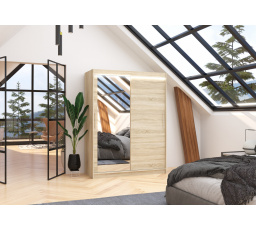 Tolóajtós szekrény tükörrel és LED világítással BIANCO 150 Sonoma+Sonoma