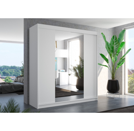 Tolóajtós és tükörrel ellátott ruhásszekrény PERQS 200 Fehér+Fehér