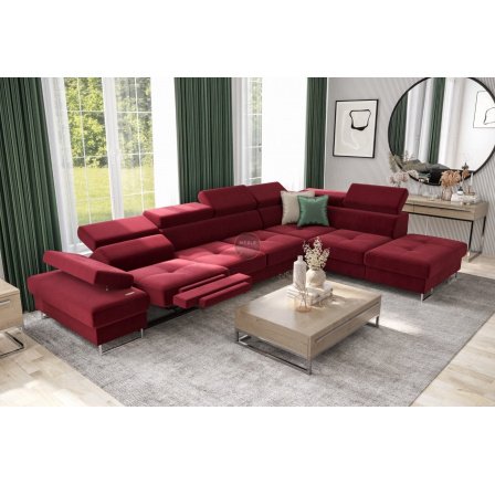 NAROŻNIK GALAXY RELAX Z FUNKCJĄ SPANIA 225X350 CM - Odcienie czerwieni , prawa