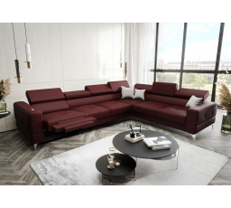 NAROŻNIK SKÓRZANY Z FUNKCJĄ SPANIA I RELAX - TOSCANIA MAX 320x250 CM - prawa , Odcienie bordowego