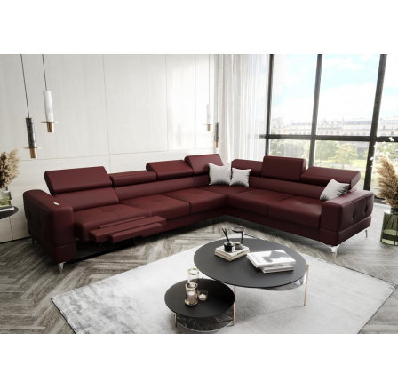 NAROŻNIK SKÓRZANY Z FUNKCJĄ SPANIA I RELAX - TOSCANIA MAX 320x250 CM - prawa , Odcienie bordowego