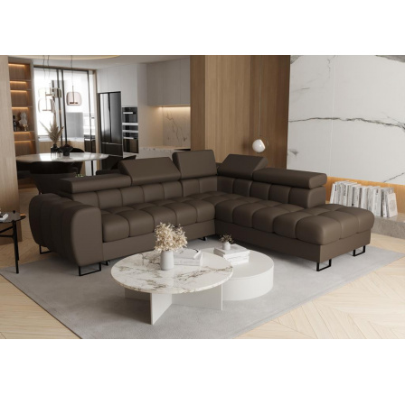 NAROŻNIK ASPEN 260x225 CM SKÓRA NATURALNA - prawa , Skóra brązowa