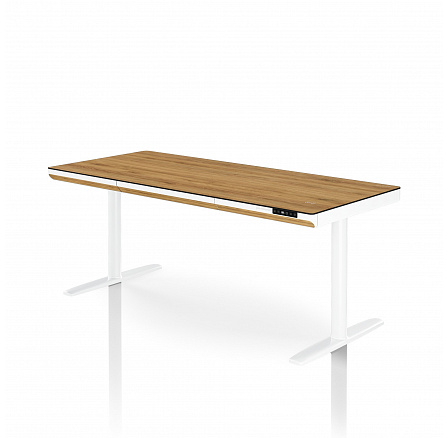 Elektromos magasságállítású sit-stand íróasztal fiókkal és Qi vezeték nélküli töltővel, fehér/arany tölgy, 1600 mm: ELLIS