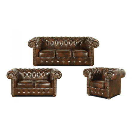 Sedací souprava Chesterfield Classic 3+2+1 kůže hnědá