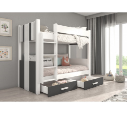 Kétszemélyes emeletes ágy matracokkal ARTA 180x80 Fehér+Antracit