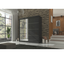 Tolóajtós szekrény tükörrel GILTON 200 Fekete+Fekete