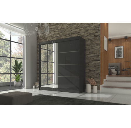 Tolóajtós szekrény tükörrel GILTON 200 Fekete+Fekete