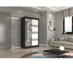 Tolóajtós szekrény tükörrel és lacobellel TOURA 120 Fekete+Fehér