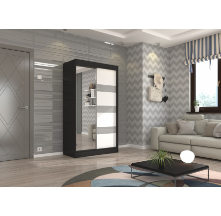 Tolóajtós szekrény tükörrel és lacobellel TOURA 120 Fekete+Fehér