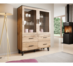 LOTTA 120 vitrinszekrény, Wotan tölgy/fekete