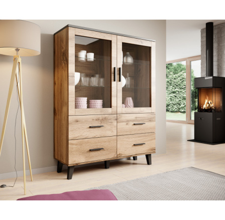 LOTTA 120 vitrinszekrény, Wotan tölgy/fekete