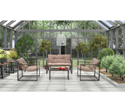 Kerti garnitúra SHARK (kanapé+2x fotel+konf. asztal), fekete/cappuccino