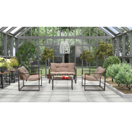 Kerti garnitúra SHARK (kanapé+2x fotel+konf. asztal), fekete/cappuccino