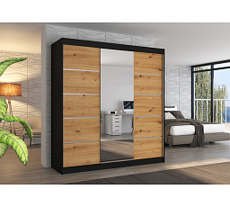 Tolóajtós szekrény tükörrel BERGEN 200 Fekete+Artisan