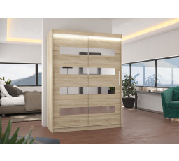 Tolóajtós szekrény tükörrel és LED világítással BALTIC 150 Sonoma+Sonoma