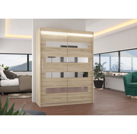 Tolóajtós szekrény tükörrel és LED világítással BALTIC 150 Sonoma+Sonoma