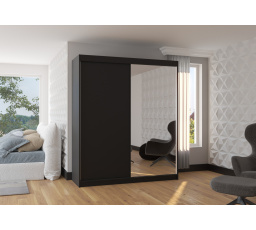 Tolóajtós és tükrös ruhásszekrény VIKI 180 Fekete+Fekete