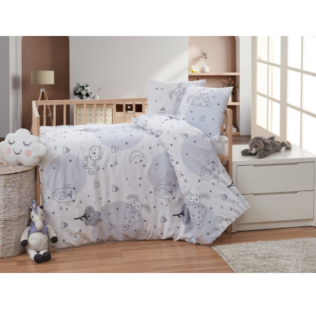 Bavlněné dětské povlečení do malé postýlky 90x135, 45x60 cm Zvířátka v zahradě nitěný knoflík