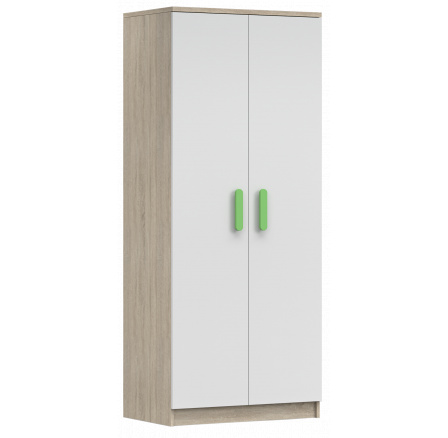 2D SMYK III - 06 Gardróbszekrény, Sonoma Tölgy/Fehér/Zöld