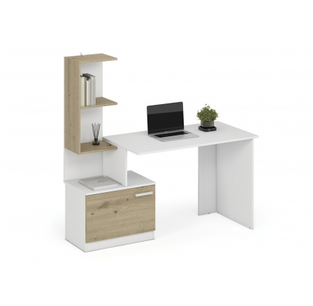 Íróasztal MISO, Fehér/Artisan Tölgy