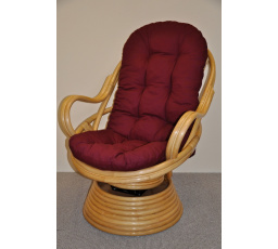 Ratanové houpací křeslo Swivel medové vínový polstr