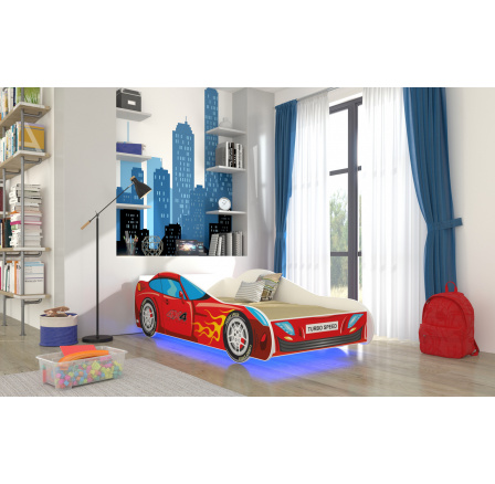 Ágy matraccal és LED világítással AUTO 4x4 140x70 Piros