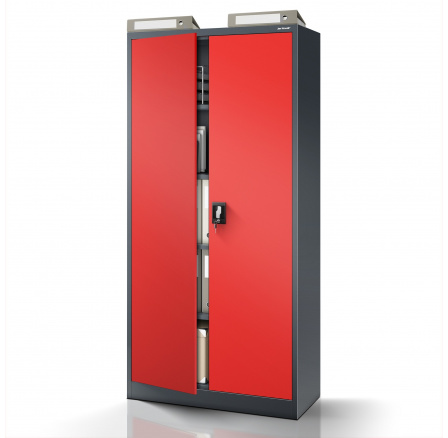 JAN irodai fém iratszekrény, 900 x 1850 x 400 mm, antracit-vörös