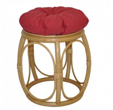 Ratanová taburetka široká medová polstr vínový melír