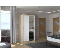 Tolóajtós szekrény tükörrel BAROS 100 Sonoma+Fehér