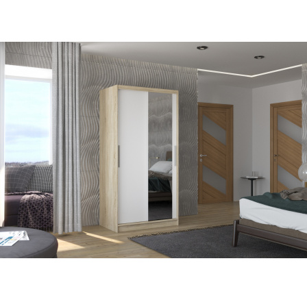 Tolóajtós szekrény tükörrel BAROS 100 Sonoma+Fehér