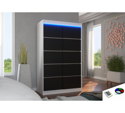 Tolóajtós szekrény LED világítással BENISSO 120 Fehér+Fekete