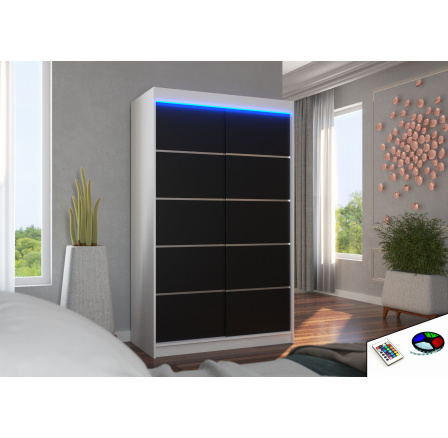 Tolóajtós szekrény LED világítással BENISSO 120 Fehér+Fekete