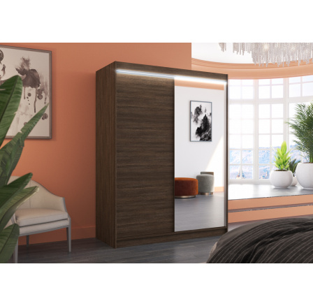Tolóajtós szekrény, tükörrel és LED világítással JORDI 150 Choco+Choco