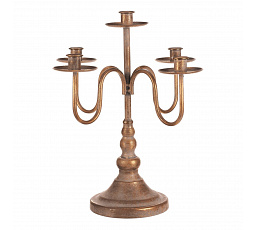 Svícen kovový - 5 ramen, na kónické svíčky, zlatý