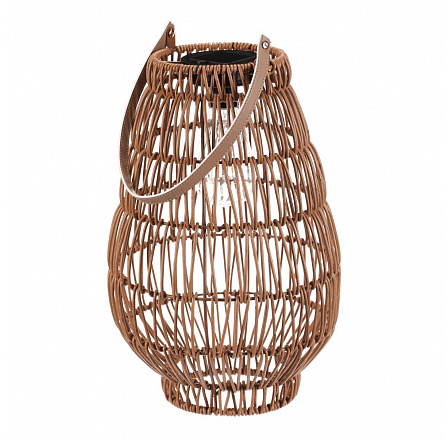 Lucerna - umělý ratan, tvar hruška, LED osvětl., vel. L, světle hnědá