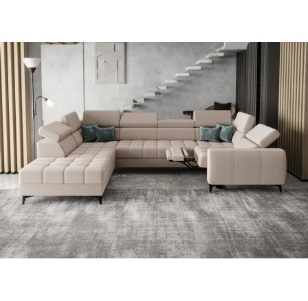 NAROŻNIK ROZKŁADANY PORTO MAX I RELAX 225X350X193 CM - lewa , Odcienie jasnego beżu