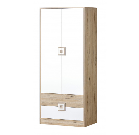 Šatní skříň NICO 01, Světlý Dub/Bílá/Světlý Dub
