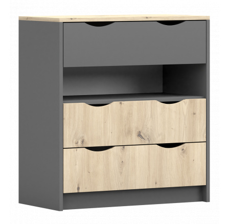 Komód 3S - JOY II 03, Szürke/Dub Artisan