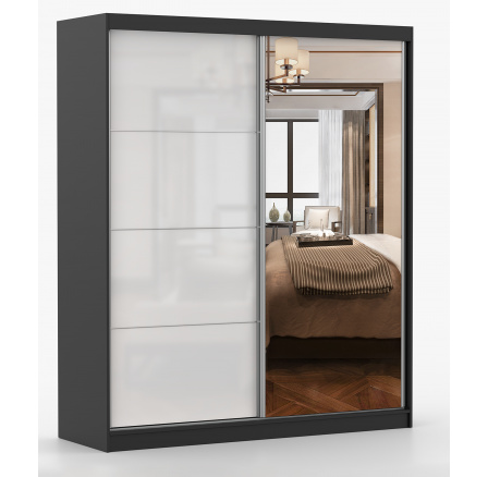 MULTI 35 gardróbszekrény - 183 cm, Fekete/Fehér Fényes