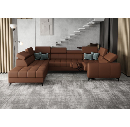 NAROŻNIK PORTO MAX I RELAX SKÓRA NATURALNA 225x350X193 CM - lewa , Skóra koniak