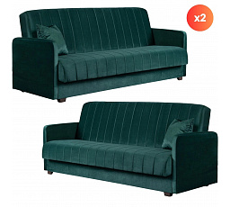 Zestaw 2x Sofa Rozkładana PORTO Zielona Welurowa