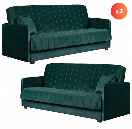 Zestaw 2x Sofa Rozkładana PORTO Zielona Welurowa