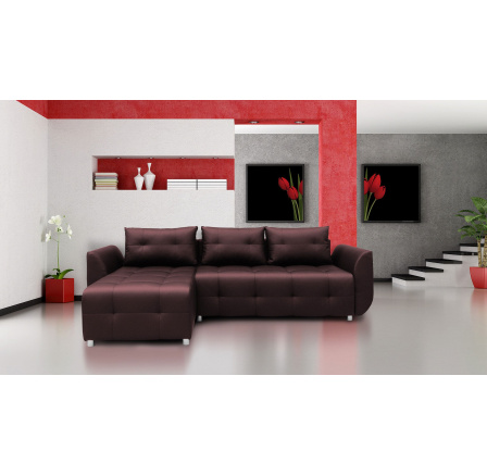 Rohová universální sedací souprava SARA, Tmavě hnědá Ekokůže 66