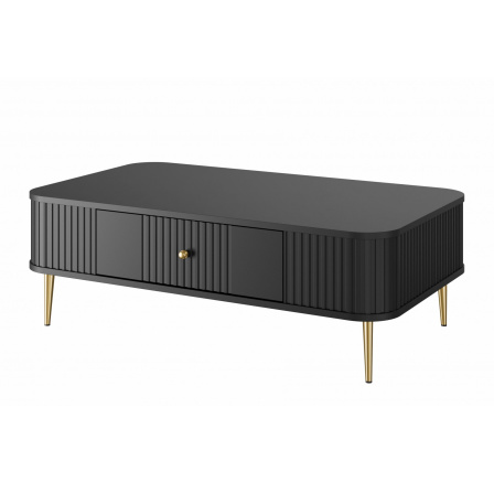 Stolik kawowy z szufladą Vesper 103x60 cm - czarny / złote nogi