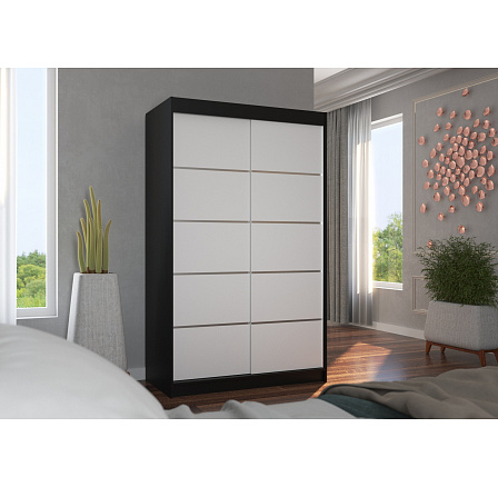 Tolóajtós ruhásszekrény BENISSO 120 Fekete+Fehér