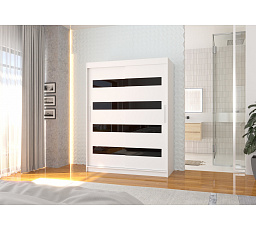 Tolóajtós szekrény lacobellel MARTINEZ 150 Fehér+Fekete Lacobel